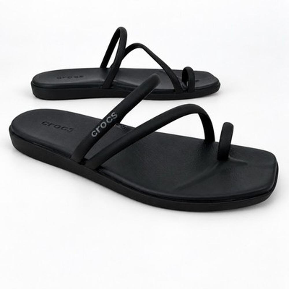 Crocs Women 9 Miami Toe Loop Sandal Black Thong Flip Flop